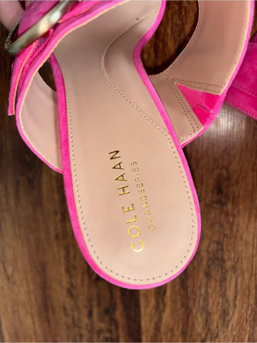 NEW Cole Haan Hot Pink Suede Slide square heels (mules) with Buckle Size 8.5